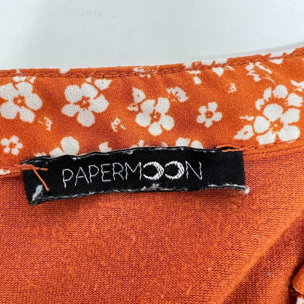Papermoon Rust Orange Floral V-Neck Flutter Sleeve Blouse - Picture 8 of 9